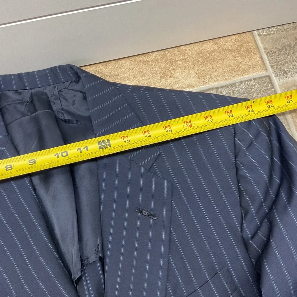 Oxxford Clothes Larrimors Navy Pinstripe Suit 2 Button Double Vent Wool Blazer